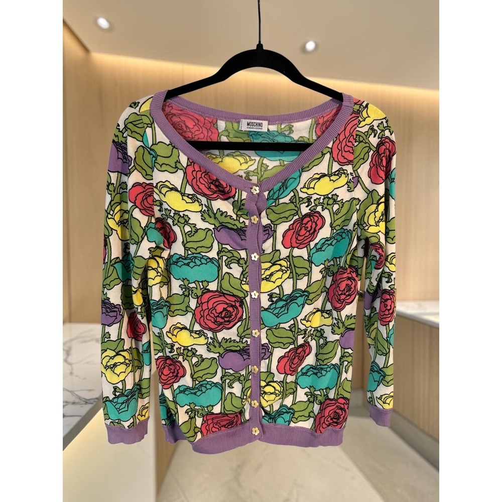 Vintage Moschino Cheap and Chic Floral Cotton Cardigan IT 42 US 8 Italy Rare Pop